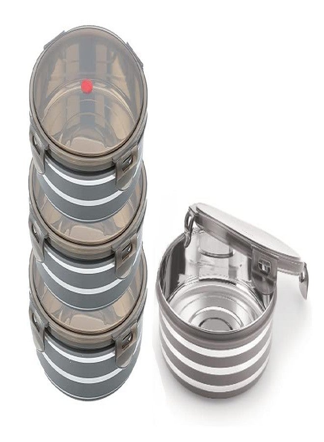 نابيا علبة طعام/حاوية طعام من الفولاذ المقاوم للصدأ من نابيا، محكمة الإغلاق ومقاومة للتسرب، مع طلاء بلاستيكي وغطاء بأربعة جوانب قابلة للقفل (رمادي) (للأطفال - 450 مل، 4 قطع) - Image 1